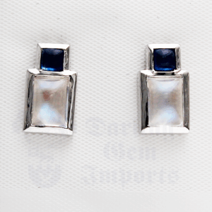 Moonstone and Sapphire Earrings 14K WG FIN012