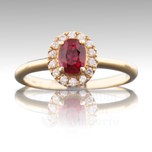 Ruby and Diamond .81ct Oval .14ctw Round 14K YG Ring (Report) FIN016