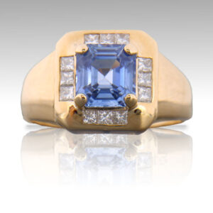Sapphire 2.26ct Emerald Cut (.37ct Halo) 14K YG Halo Ring FIN037