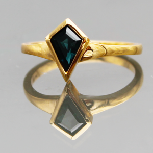 Teal Sapphire .73ct Kite 8x5.7 14K YG Ring FIN035