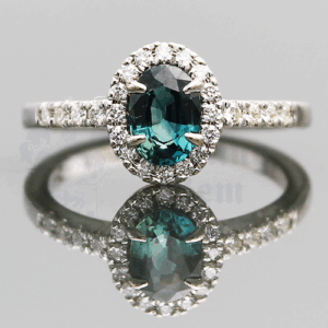 Teal Sapphire .94ct Oval (.28ctw Halo) 14K WG Ring FIN033