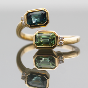 Teal Sapphire 1.41ctw Emerald Cut 14K YG FIN038