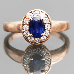 Sapphire .86ct Oval (.24ct Halo) 14K RG Ring FIN041