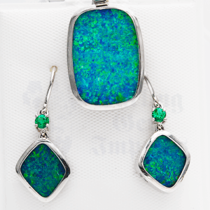 Opal Doublet Trio Earrings & Pendant 14K WG FIN051
