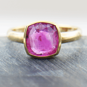 Pink Sapphire 2.10ct Cushion 14K YG Ring FIN006