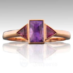 Purple Sapphire (No Heat) .92ct Baguette 14K RG Ring FIN058