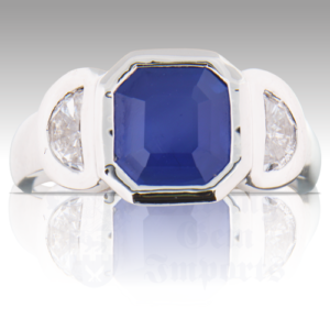 Sapphire 2.33ct Emerald Cut 14K WG Ring (LGD Half Moon) FIN069