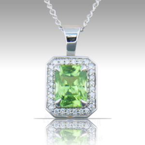 Peridot 4.72ct Radiant (.27ctw Diamond) 14k WG Pendant and Necklace FIN074