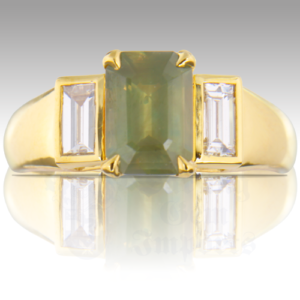 Montana Sapphire 2.07ct Emerald Cut-Unheated (.42ctw Bag Diamond) 18K YG Ring FIN075